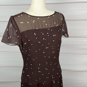 Kay Unger New York Long Dress Silk Chiffon Short Sleeves sz 10